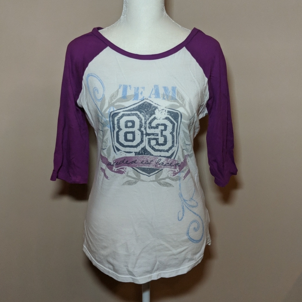 SO baseball style tee purple sleeves team 83